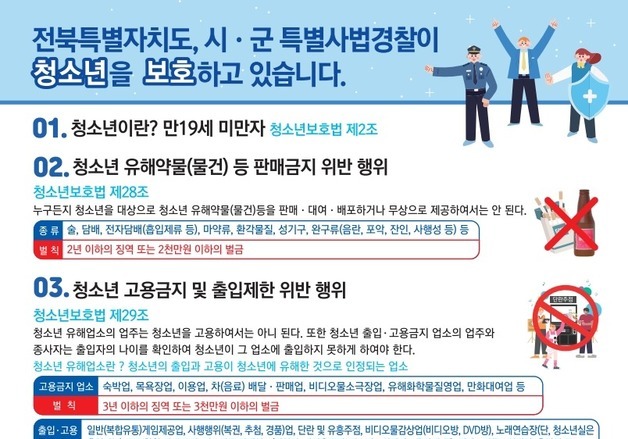 전북도, 수능 후·연말 대비 청소년 유해환경 집중 단속