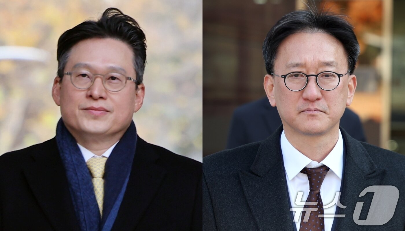본문 이미지 - 김선규 전 고위공직자범죄수사처 수사1부장검사&#40;왼쪽&#41;와 송창진 전 수사2부장검사. 2025.11.17/뉴스1 ⓒ News1 황기선 기자
