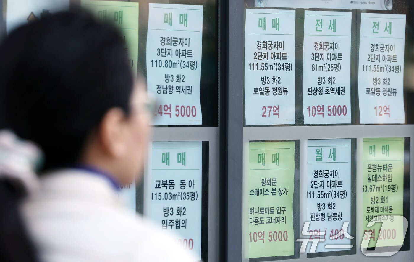 본문 이미지 - 서울 시내 한 부동산에 월세·전세·매매 안내문들이 붙어있다. (자료사진) /뉴스1 ⓒ News1 이호윤 기자