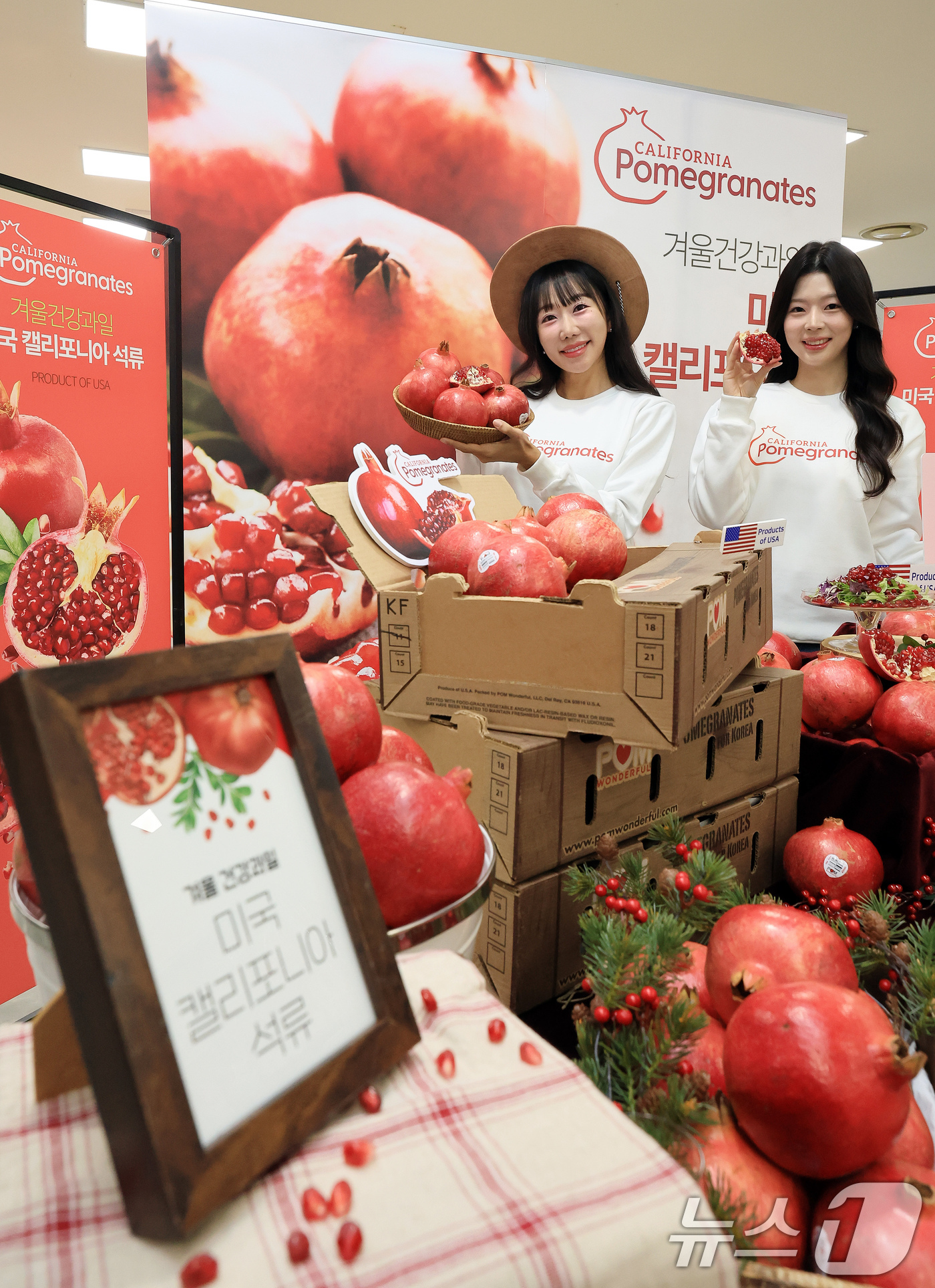 (서울=뉴스1) 이호윤 기자 = 18일 서울 롯데마트 제타플렉스 서울역점에서 열린 '미국 캘리포니아 석류' 출시 행사에서 모델들이 석류를 홍보하고 있다. 2025.11.18/뉴스1 …