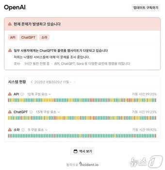 본문 이미지 - 오픈AI 시스템 상태 페이지 갈무리