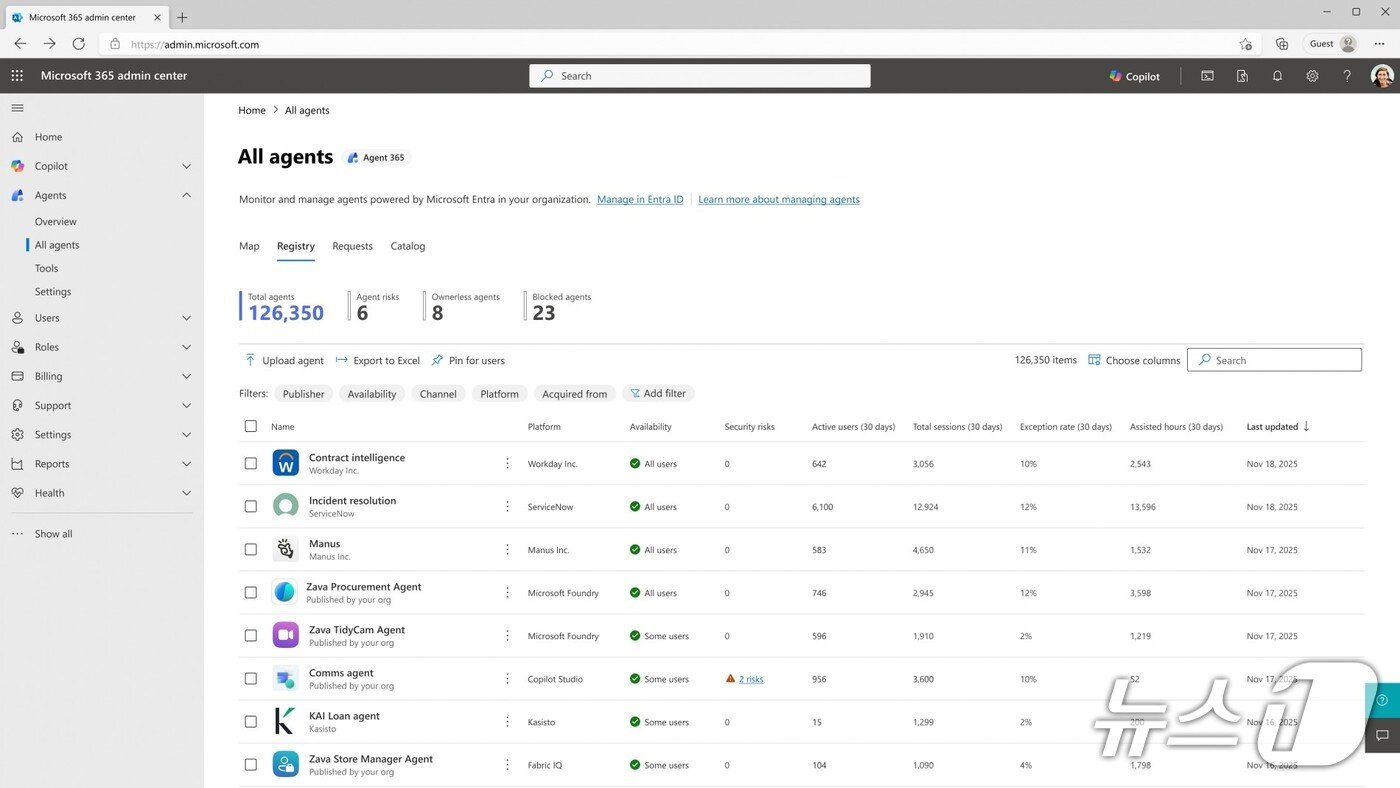 본문 이미지 - 마이크로소프트 365 관리 센터&#40;Microsoft 365 admin center to manage agents&#41;&#40;마이크로소프트 제공&#41;