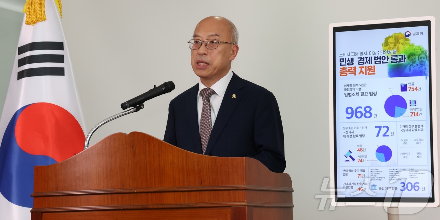 (세종=뉴스1) 김기남 기자 = 조원철 법제처장이 19일 세종시 정부세종청사에서 이재명 정부 국정과제 이행위한 3백여 건의 국정과제 법안이 정기국회에서 차질 없이 통과될 수 있도록 …