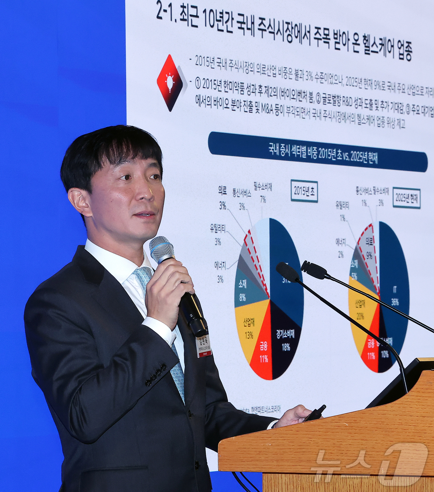 (서울=뉴스1) 김진환 기자 = 김현욱 현앤파트너스코리아 대표가 19일 오전 서울 중구 소공동 롯데호텔 사파이어볼룸에서 '뉴스1 글로벌바이오포럼(GBF) 2025’에 참석해 'K- …