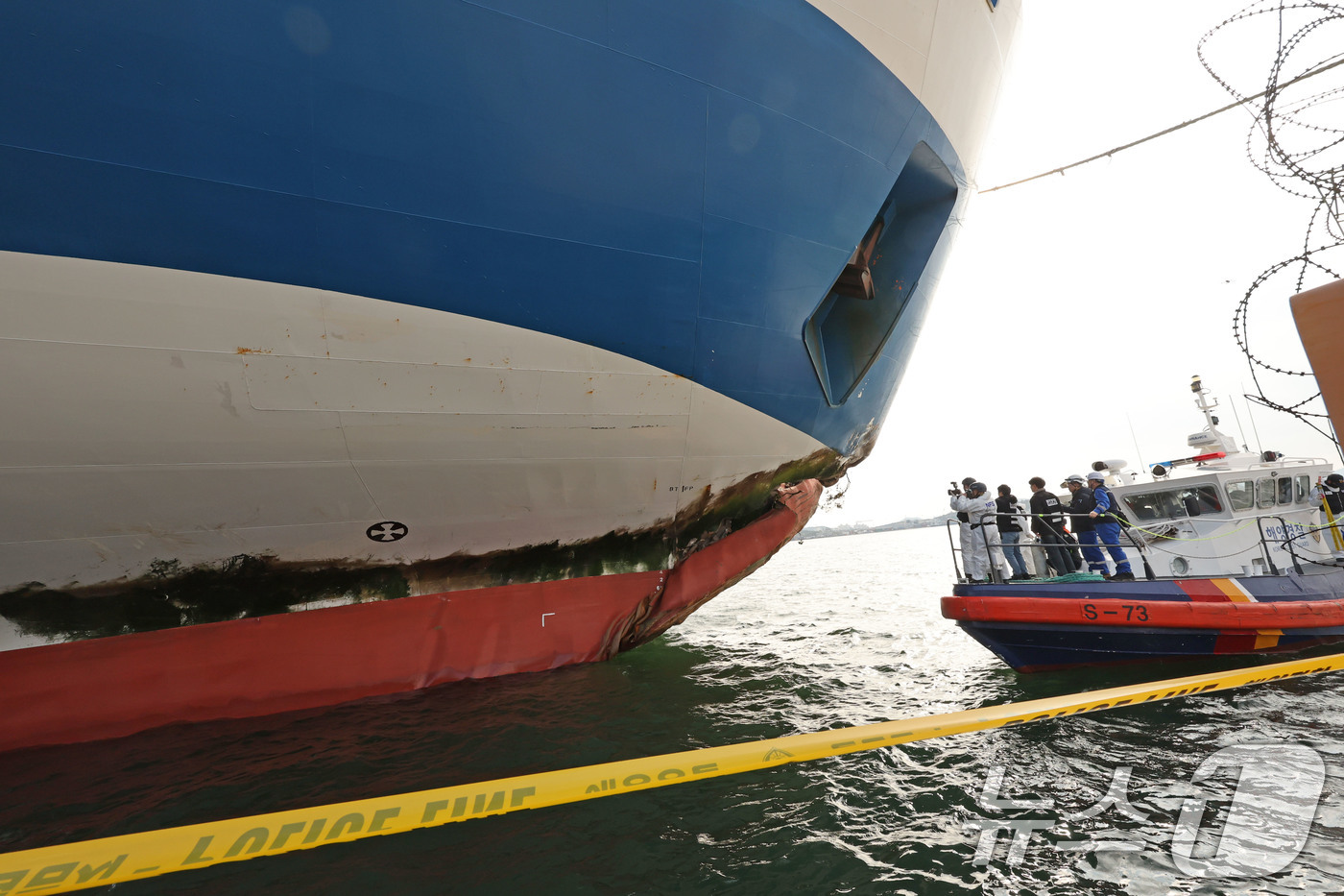 (목포=뉴스1) 박지현 기자 = 전남 신안 해상 발생한 퀸제누비아2호 좌초 사고와 관련해 20일 목포 산정동 삼학부두에서 한국선급, 국립과학수사연구원,목포해경 등이 합동으로 선체합 …