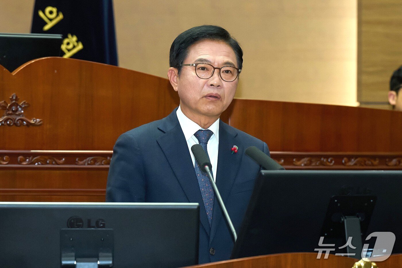 본문 이미지 - 시정 연설하는 김석필 천안시장 권한대행.&#40;천안시청 제공. 재판매 및 DB금지&#41;