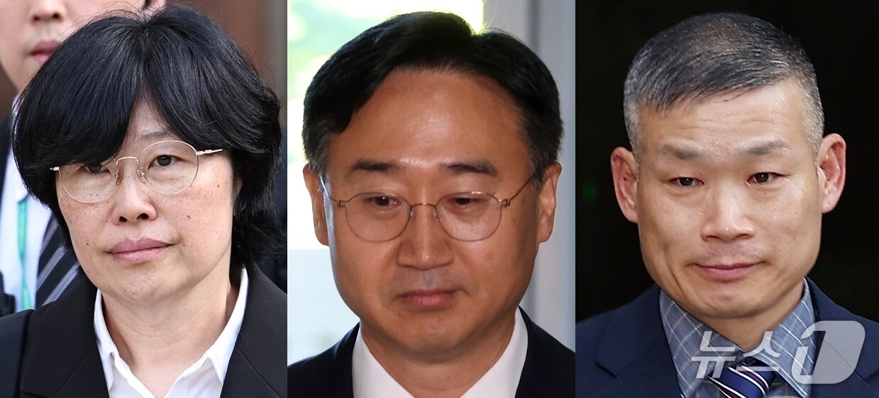 본문 이미지 - 왼쪽부터 유재은 전 국방부 법무관리관, 신범철 전 국방부 차관, 김동혁 전 국방부검찰단장/ⓒ 뉴스1