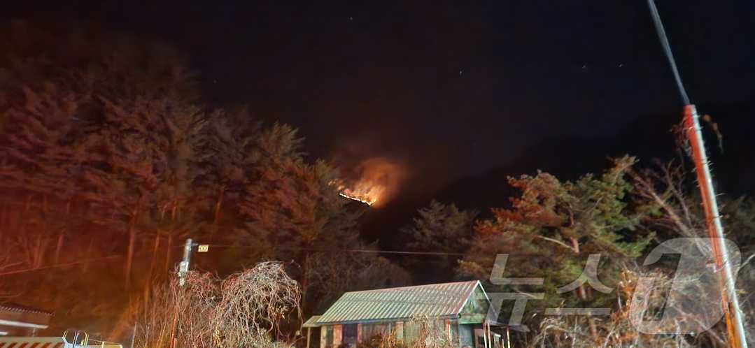 본문 이미지 - 22일 오후 6시 16분쯤 강원 양양군 서면 서림리의 야산에서 불이 나 산림·소방당국이 진화 중이다. 사진은 산불 현장 모습. (강원도소방본부 제공, 재판매 및 DB 금지) 2025.11.22/뉴스1 ⓒ News1 윤왕근 기자