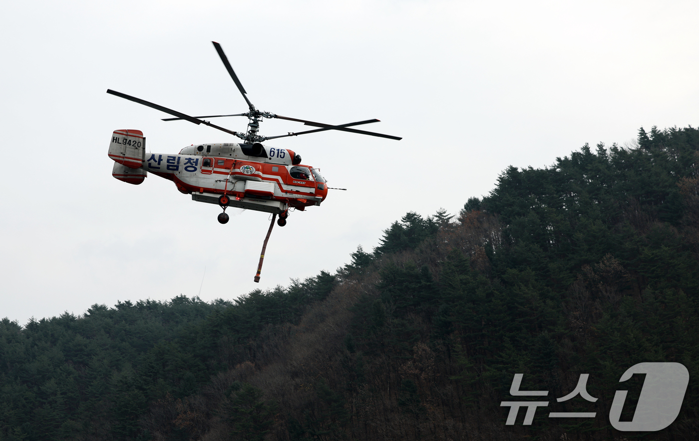 (양양=뉴스1) 이호윤 기자 = 지난 22일 오후 6시16분 강원 양양군 서면 서림리 방태산 인근 야산에서 발생한 산불이 16시간 만에 주불이 진화됐다. 사진은 23일 강원 양양군 …
