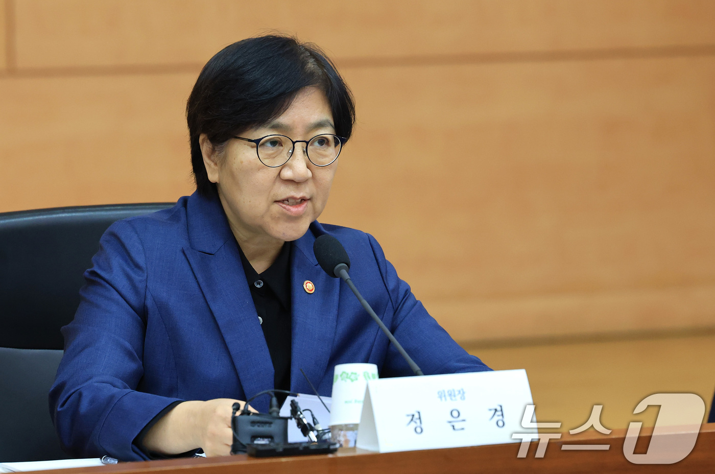 (서울=뉴스1) 임세영 기자 = 정은경 보건복지부 장관이 24일 서울 종로구 정부서울청사 별관 국제회의실에서 열린 제6차 국민연금기금운용위원회 회의에서 발언을 하고 있다. 2025 …