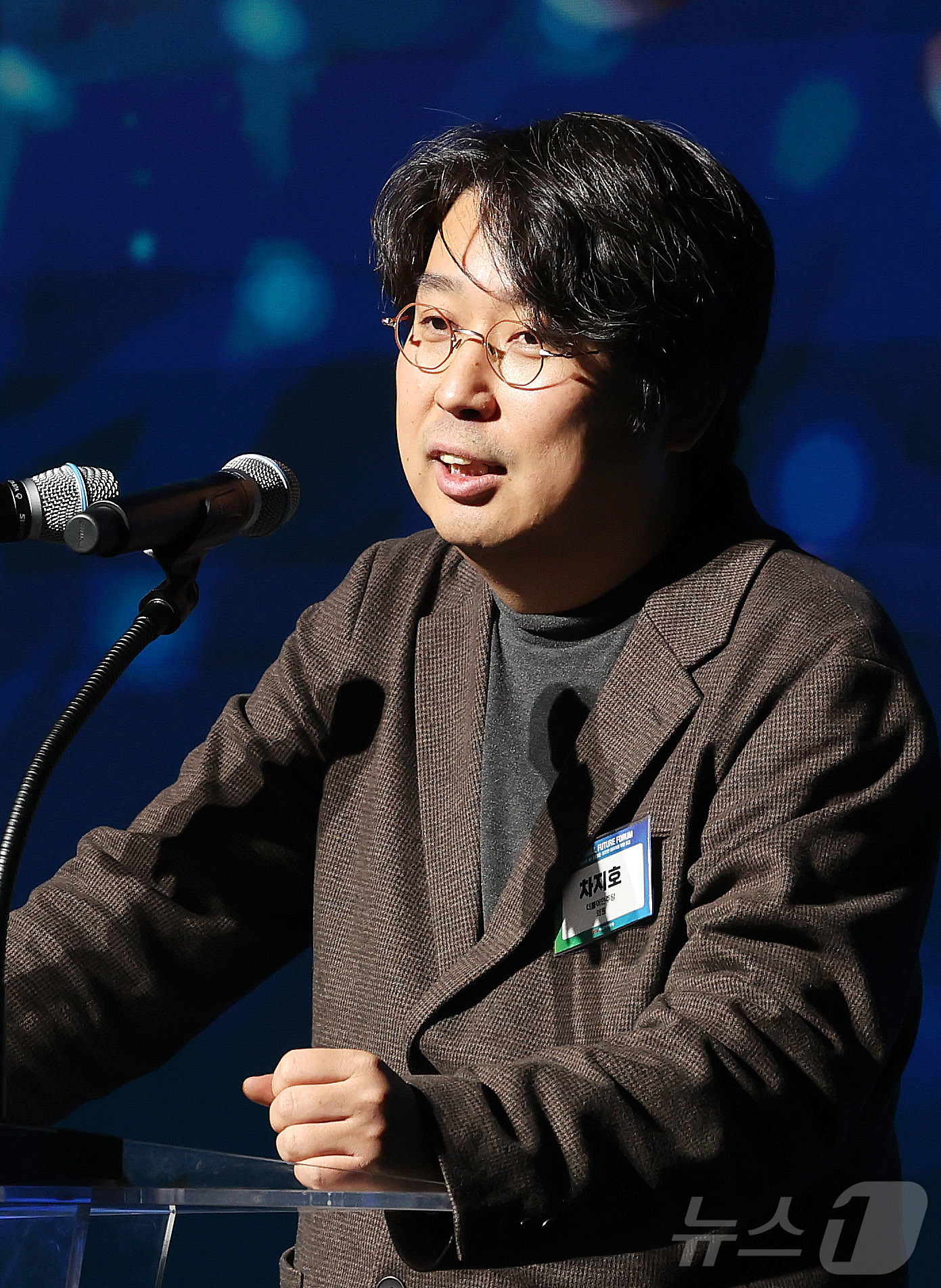 (서울=뉴스1) 박지혜 기자 = 차지호 더불어민주당 의원이 26일 서울 중구 대한상공회의소 국제회의장에서 열린 2025 서울퓨처포럼에서 기조연설을 하고 있다. 2025.11.26/ …