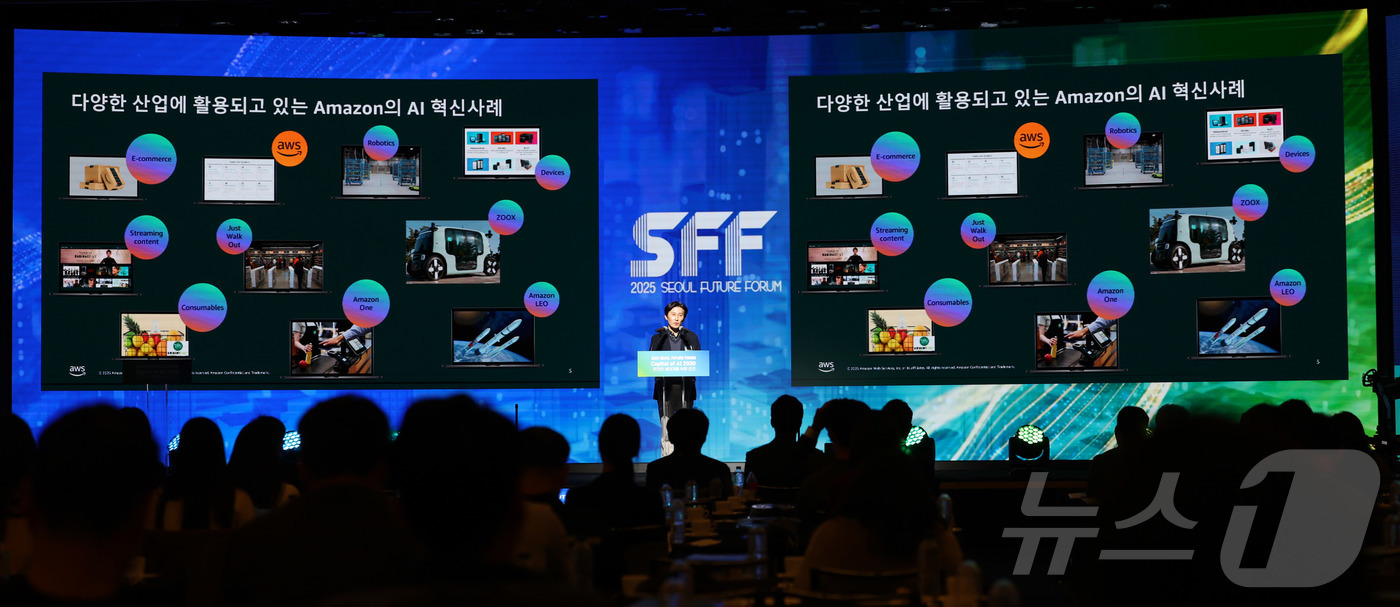 (서울=뉴스1) 박지혜 기자 = 윤정원 AWS코리아 공공부문 대표가 26일 서울 중구 대한상공회의소 국제회의장에서 열린 2025 서울퓨처포럼에서 기조연설을 하고 있다. 2025.1 …