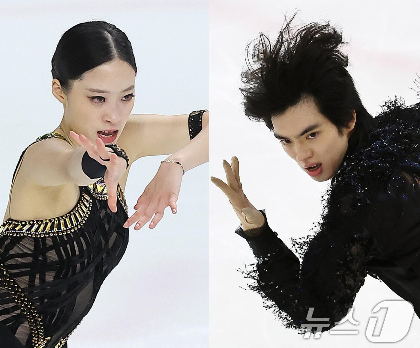 (서울=뉴스1) 김진환 기자 = 유영(왼쪽), 차준환이 29일 서울 양천구 목동아이스링크에서 열린 2025 KB금융 전국남녀 피겨스케이팅 회장배 랭킹대회 시니어 쇼트프로그램에 출전 …