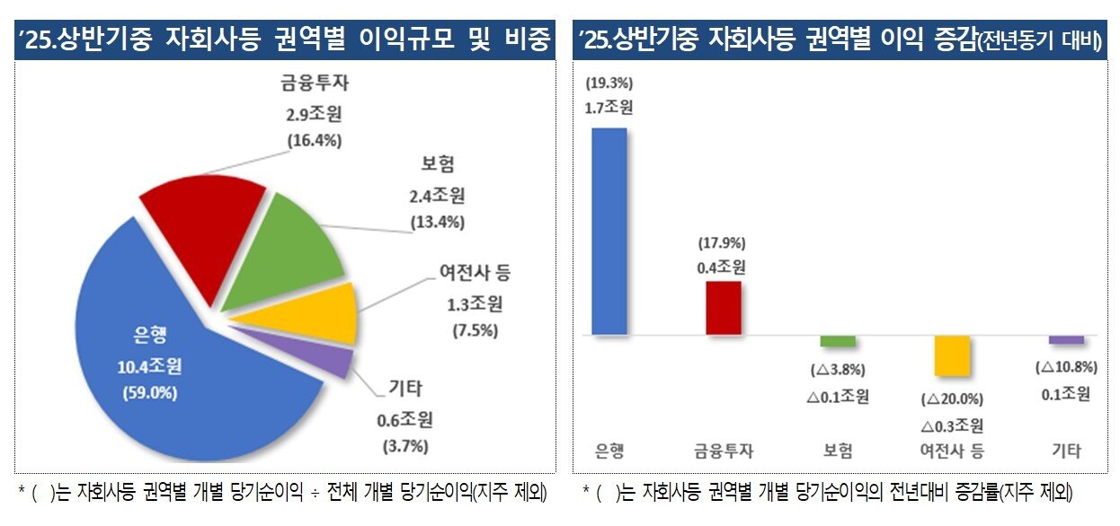 본문 이미지 - 10대 금융지주 총자산과 순이익 증감률&#40;금감원 제공&#41;.