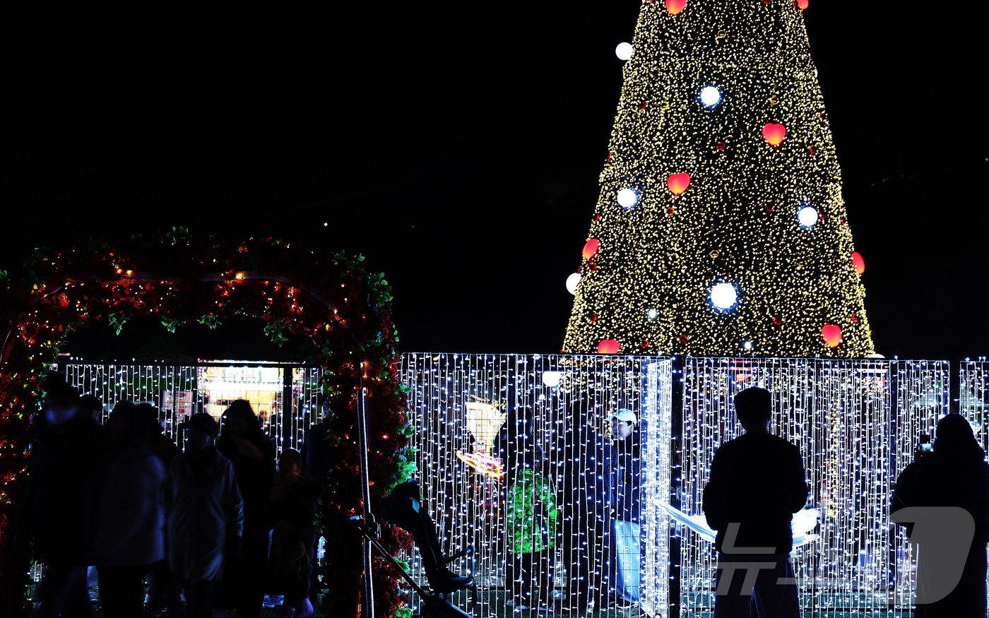 (무안=뉴스1) 전원 기자 = 지난 29일 전남 함평군에서 진행한 '2025 함평 겨울빛축제'를 찾은 관광객이 기념 사진을 찍고 있다.(함평군 제공. 재판매 및 DB금지) 2025 …