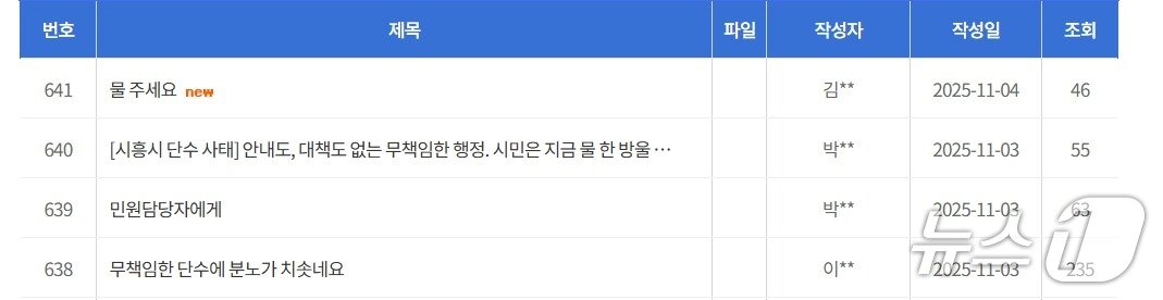 본문 이미지 - 시흥시 단수 민원.&#40;시흥시 홈페이지 캡처&#41;