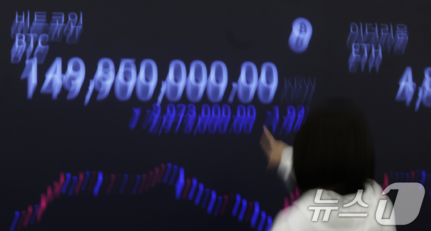 (서울=뉴스1) 오대일 기자 = 가상화폐 시가총액 1위 비트코인이 급락한 5일 서울 강남구 업비트 고객센터 전광판에 비트코인 거래 가격이 표시되고 있다.4일(현지시간) 미국 가상화 …