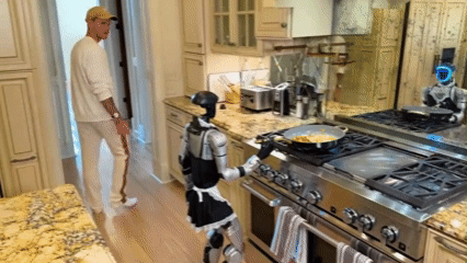 본문 이미지 - 중국 로봇 기업 유니트리의 G1 로봇이 요리를 시도하다 음식을 쏟고 넘어지는 모습. &#40;휘슬린디젤 유튜브 영상 갈무리&#41;