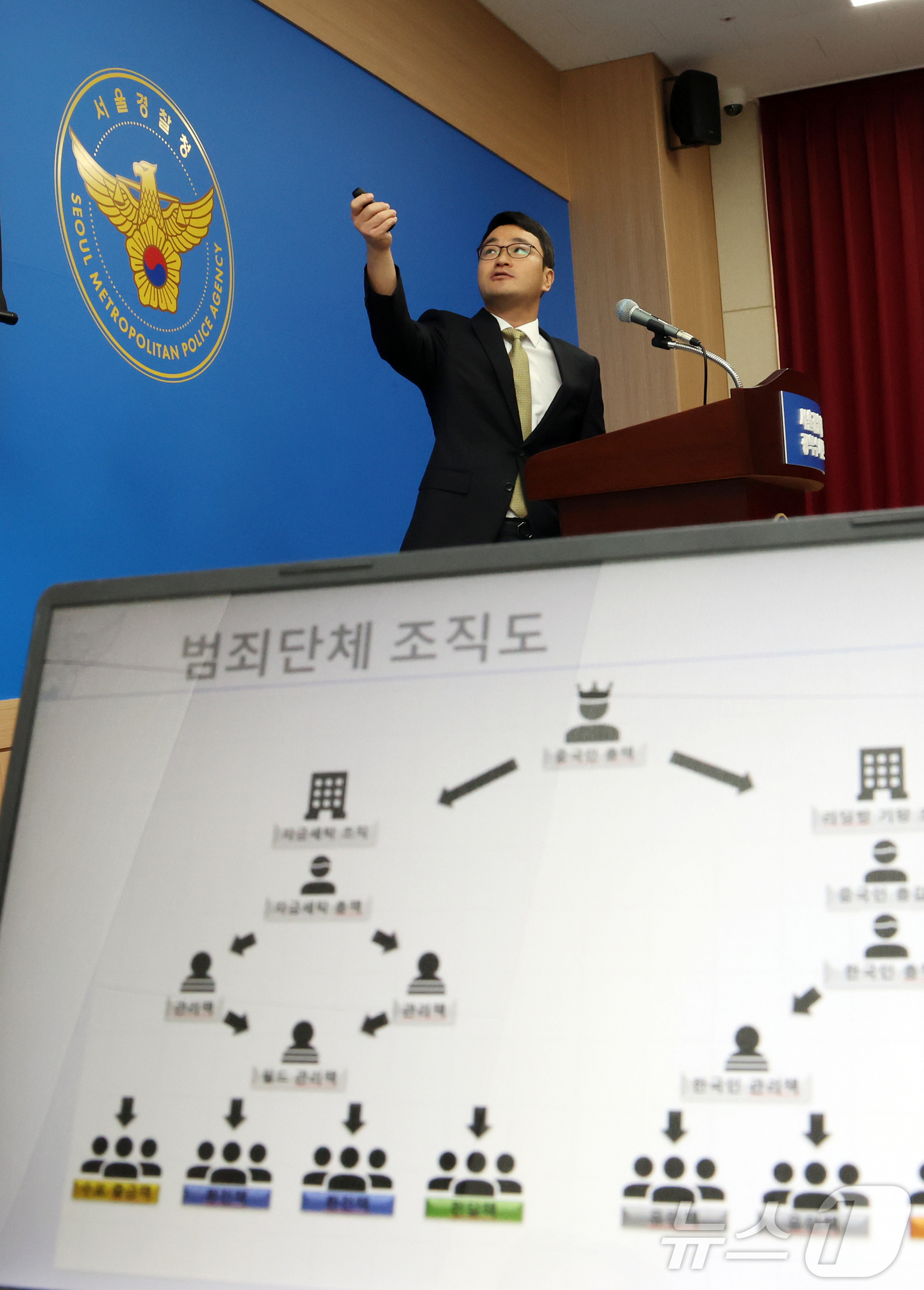 (서울=뉴스1) 김명섭 기자 = 최재호 서울경찰청 광역수사단 형사기동대 3팀장이 6일 서울 마포구 서울경찰청 광역수사단에서 캄보디아 거점 사기조직 검거 관련 브리핑을 하고 있다.형 …