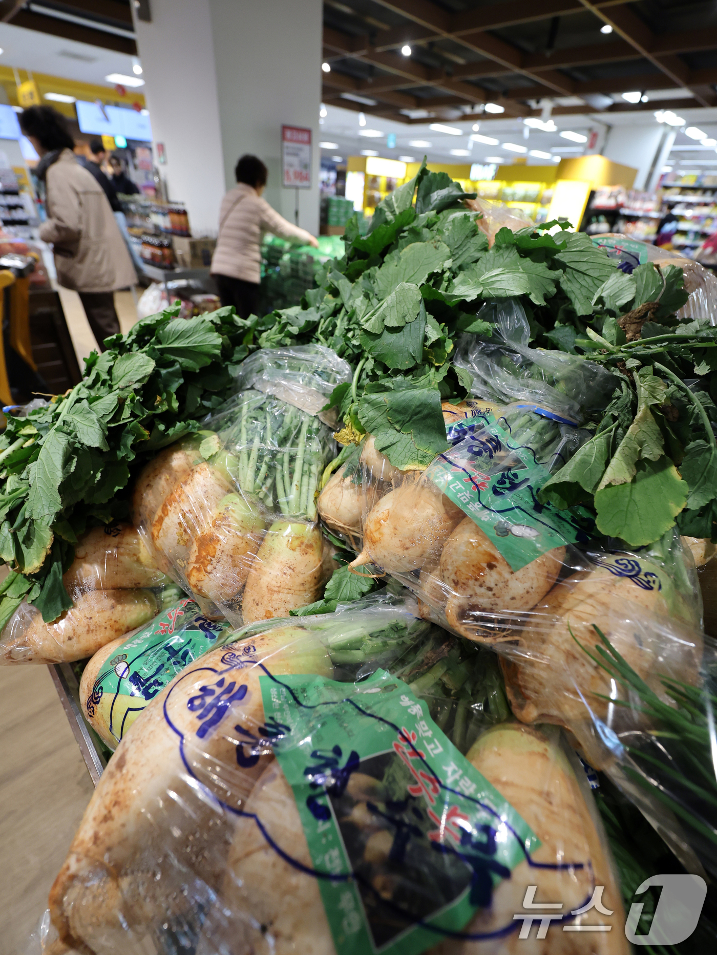 (서울=뉴스1) 황기선 기자 = 6일 서울 용산구 이마트 용산점에서 고객들이 김장재료를 고르고 있다.이마트는 이날부터 오는 12일까지 '2025 김장대전을 개최한다. 행사시간 동안 …