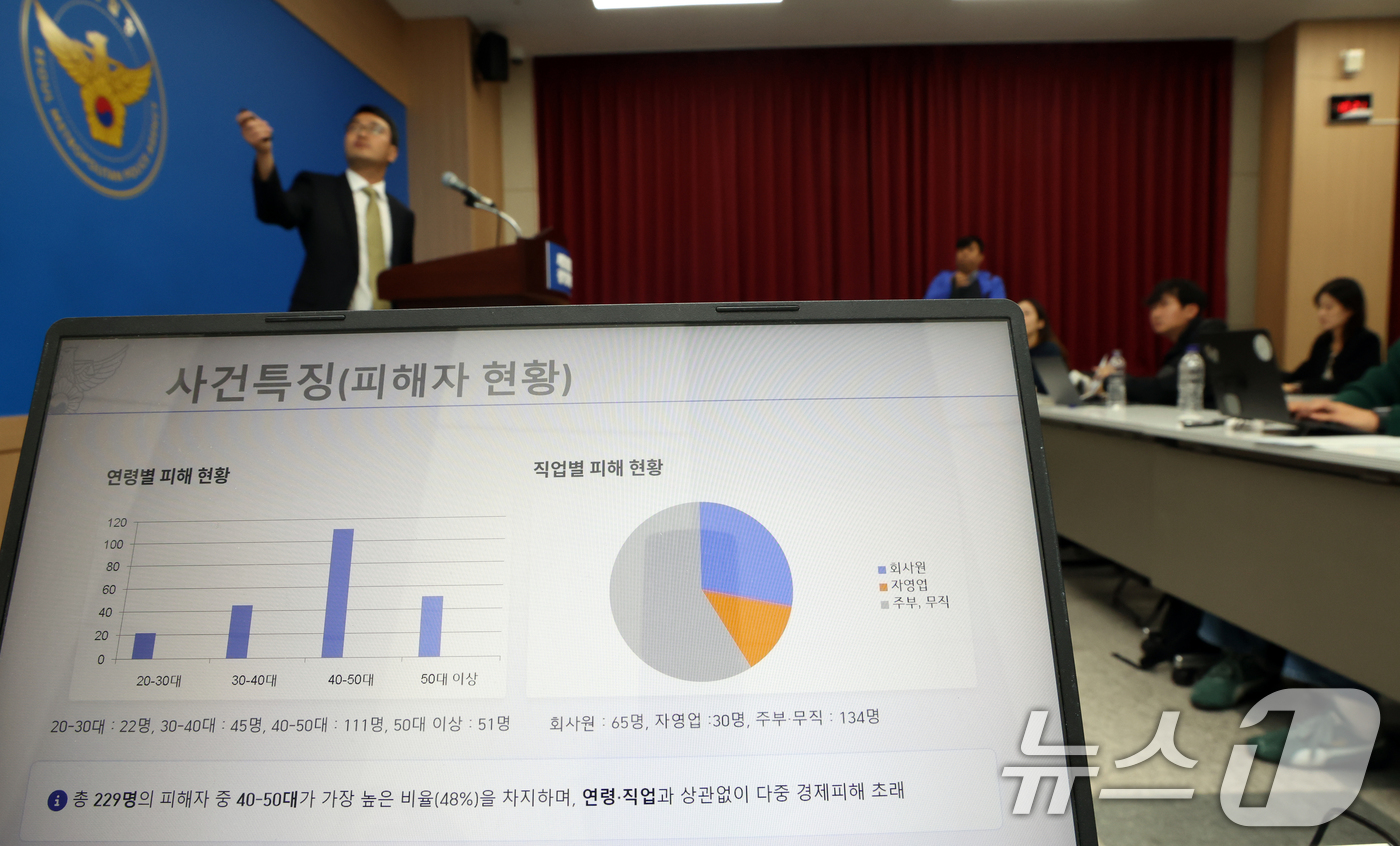 (서울=뉴스1) 김명섭 기자 = 최재호 서울경찰청 광역수사단 형사기동대 3팀장이 6일 서울 마포구 서울경찰청 광역수사단에서 캄보디아 거점 사기조직 검거 관련 브리핑을 하고 있다.형 …