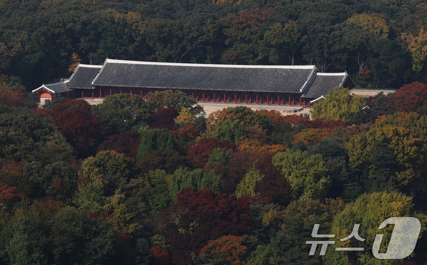 본문 이미지 - 서울시가 국가유산청과 협의 없이 문화유산 인근 건설공사를 규제하는 조례 조항을 삭제한 것은 위법하지 않다는 대법원 판단이 6일 나왔다. 이번 판결로 서울시가 지난달 30일 고시한 유네스코 세계문화유산 종묘 앞 세운 4구역 재개발 계획도 탄력을 받을 전망이다. 서울시는 세운4구역의 건물 최고 높이를 기존 71.9m에서 141.9m로 상향 조정했다. 사진은 이날 오후 햇살이 내리쬐는 서울 종로구 종묘 정전 모습. 2025.11.6/뉴스1 ⓒ News1 오대일 기자