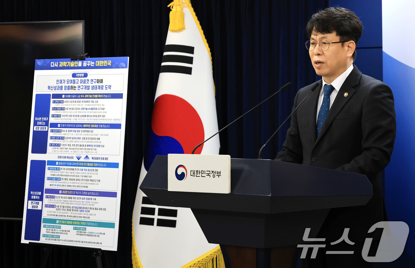 (서울=뉴스1) 임세영 기자 = 박인규 과학기술정보통신부 과학기술혁신본부장이 7일 서울 종로구 정부서울청사에서 과학기술 인재 확보전략 및 연구개발 생태계 혁신방안 브리핑을 하고 있 …