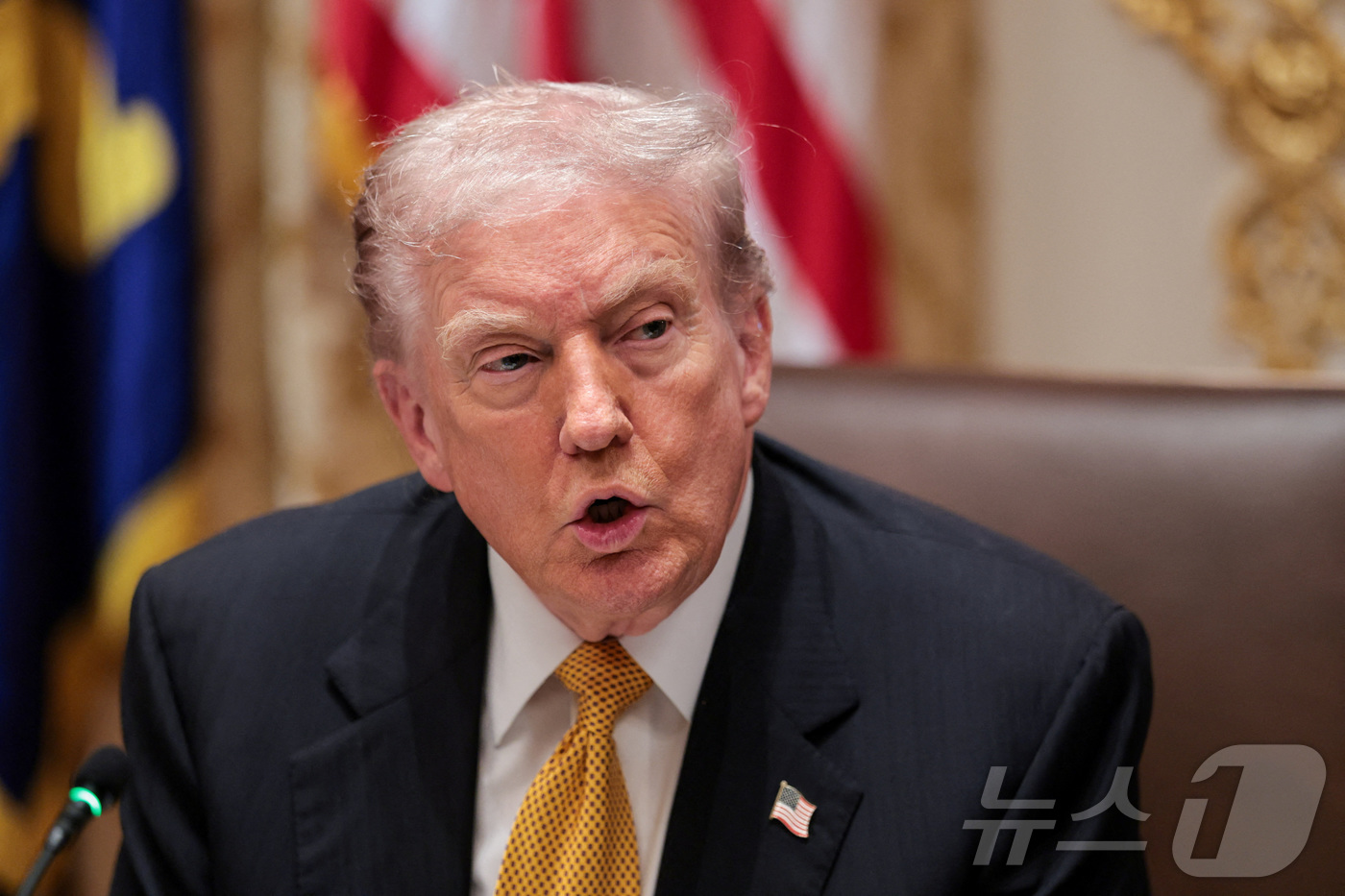 (워싱턴DC 로이터=뉴스1) 류정민 특파원 = 도널드 트럼프 미국 대통령이 7일(현지시간) 워싱턴DC 백악관에서 열린 빅토르 오르반 헝가리 총리와의 오찬을 겸한 정상회담에서 발언하 …