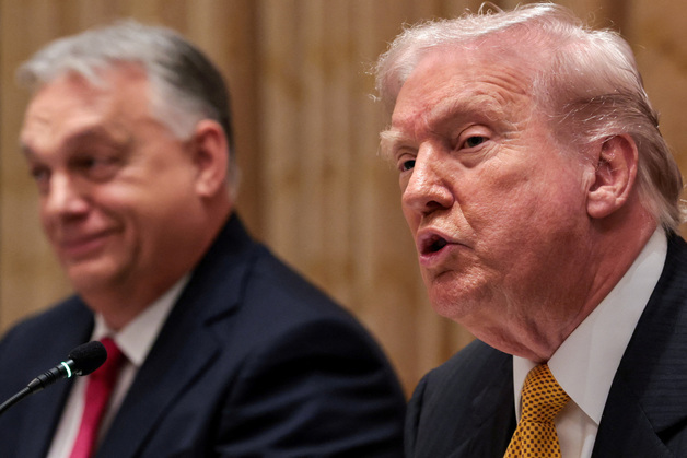 [포토]빅토르 오르반 헝가리 총리와 오찬 회담 중 발언하는 트럼프