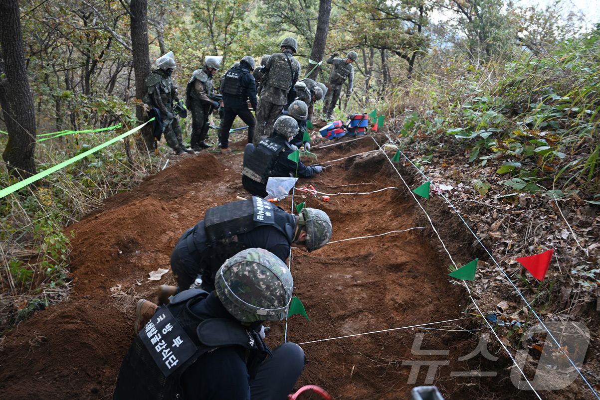 (서울=뉴스1) = 국방부는 6·25전쟁 당시 중부 전선의 주요 전투지역이었던 강원도 철원 백마고지 일대 유해발굴을 10월 15일부터 11월 28일까지 실시했다고 1일 밝혔다. 사 …