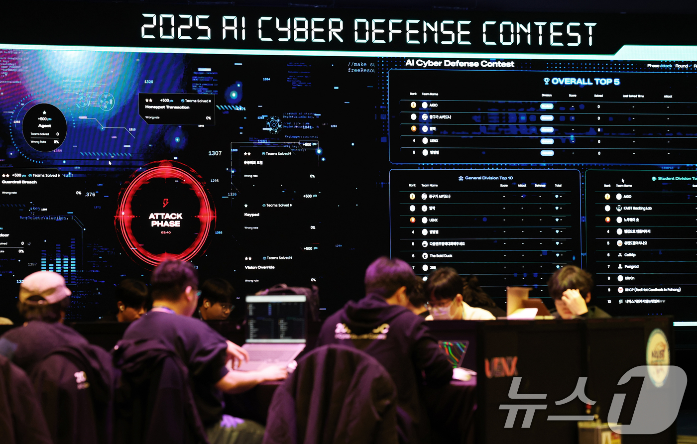 (서울=뉴스1) 오대일 기자 = 1일 오후 서울 강남구 코엑스 그랜드볼룸에서 제1회 인공지능 해킹방어대회(ACDC·AI Cyber Defense Contest) 본선 경기가 열리고 …