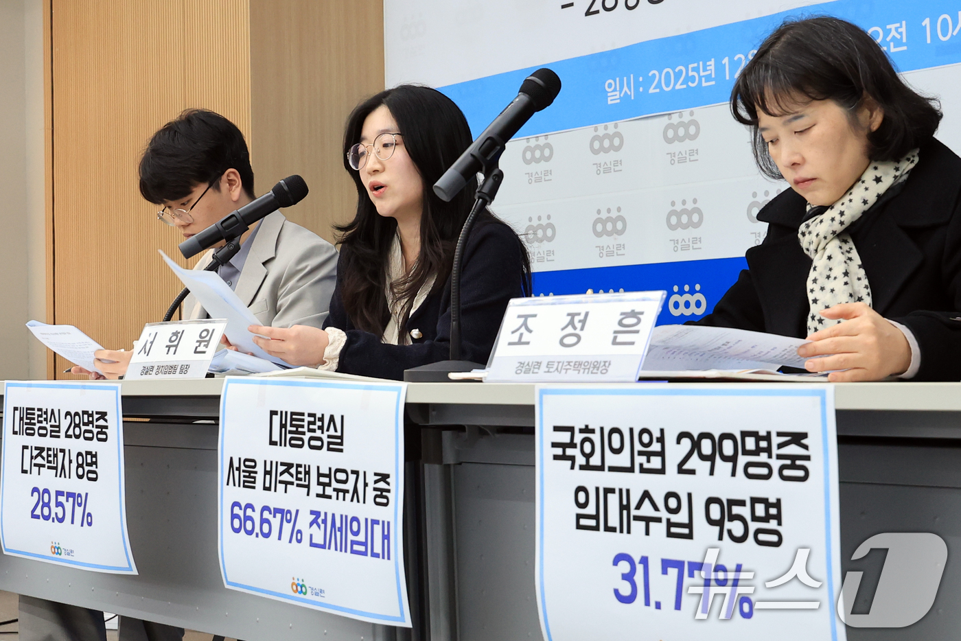 (서울=뉴스1) 이호윤 기자 = 10일 서울 종로구 경제정의실천시민연합(경실련) 강당에서 대통령비서실 부동산재산 분석결과 발표 기자회견이 열리고 있다. 이날 분석결과 발표에 따르면 …