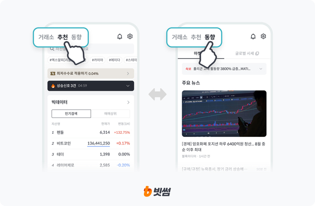 빗썸, 가상자산 투자 정보 접근성 높인 '추천·동향' 서비스 선보여
