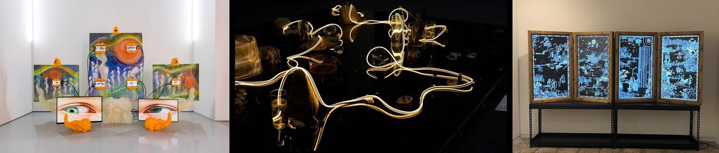 본문 이미지 - 왼쪽부터 김류, 환신&#40;幻信&#41;_Deus Ex Machina &#40;2025&#41;, 임승균, Tide pool &#40;2023~2025&#41;, 양영신, Our Nature d &#40;2022&#41; &#40;화성시문화관광재단 제공&#41;