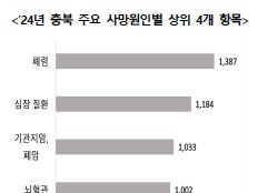 지난해 충북지역 사망자 1만3489명…사망원인 폐렴 '1위'