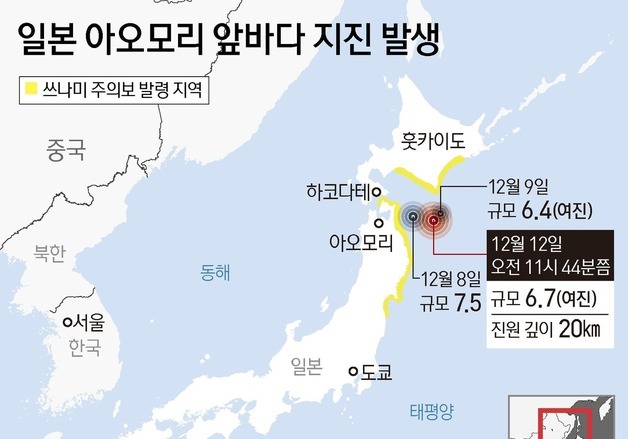 日 아오모리 앞바다 규모 6.7 지진…"후발지진은 아냐"(종합)