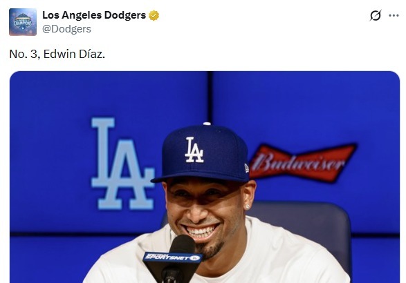 '최고의 마무리' 디아즈, 다저스 공식 입단 "우승하러 왔다"