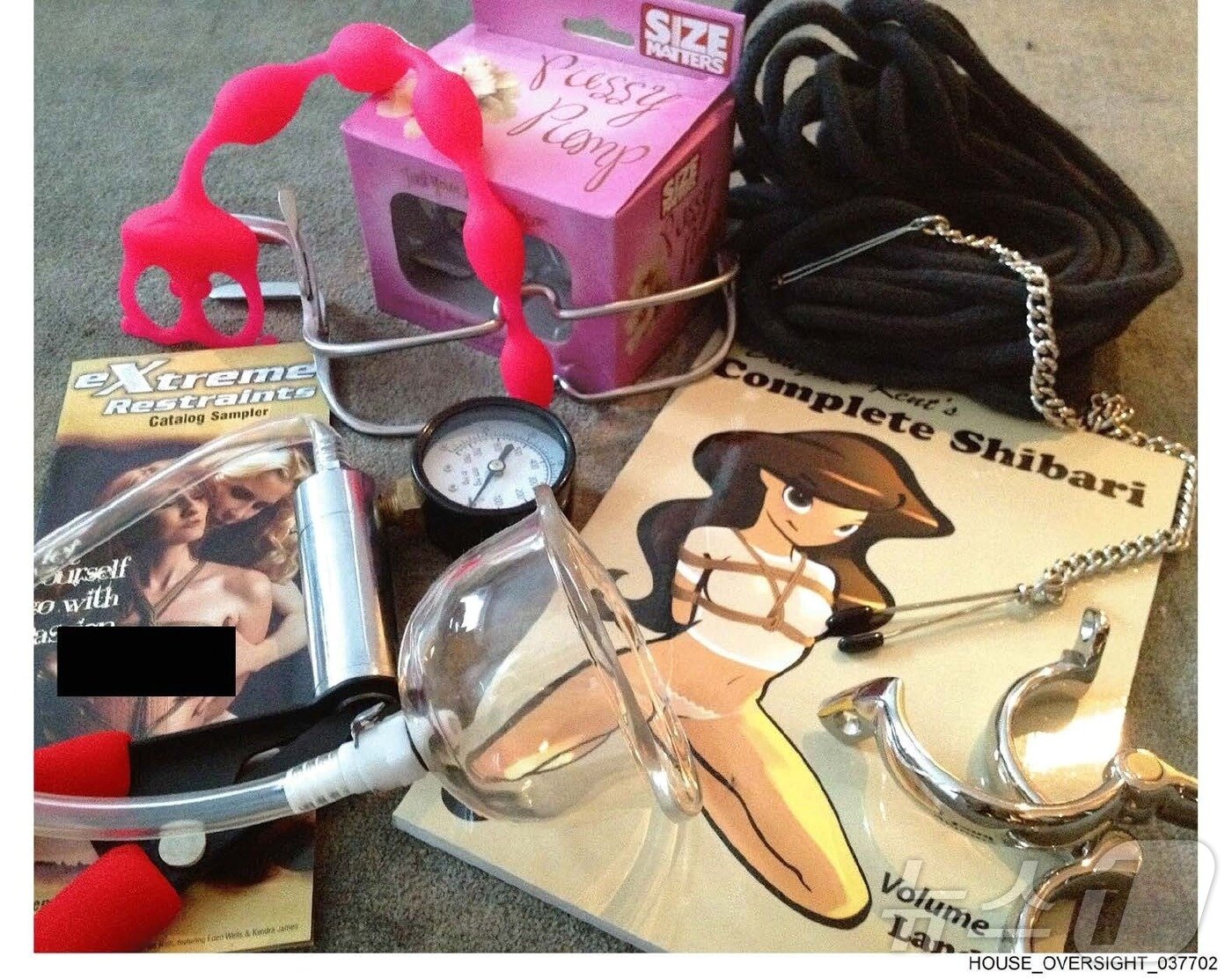 본문 이미지 - 미국 연방 하원 감독위원회 소속 민주당 의원들이12일&#40;현지시간&#41; 미성년자 성착귀범 고&#40;故&#41; 제프리 엡스타인의 개인 소장품에서 나온 사진들을 공개했다. 사진은 성임용품들이 진열되어 있는 모습. ⓒ AFP=뉴스1 ⓒ News1 송원영 기자