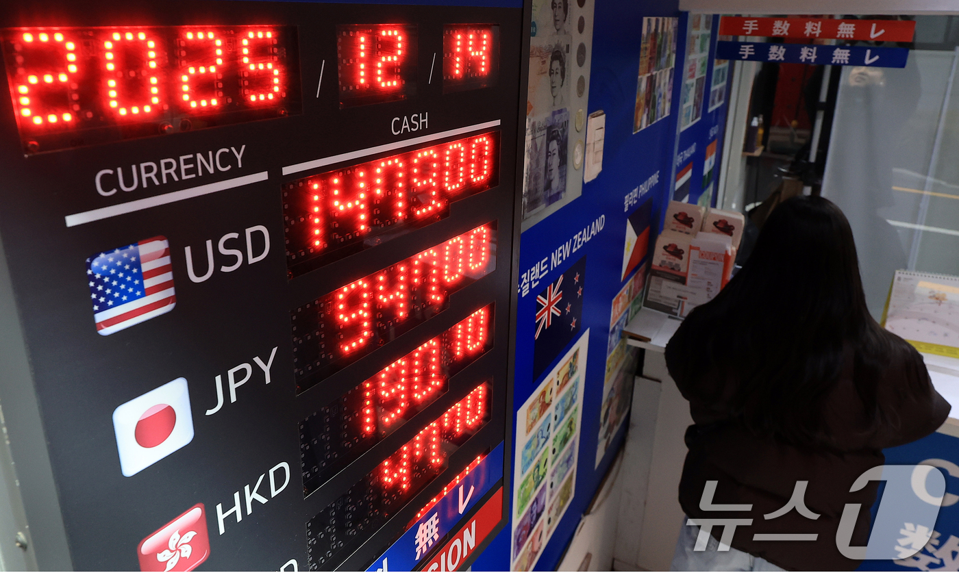 (서울=뉴스1) 이호윤 기자 = 원·달러 환율 평균이 1470원을 넘어 외환위기 이후 월간 기준 최고 수준으로 치솟은 가운데 14일 서울 중구 명동 거리 환전소에 환율이 표시돼 있 …