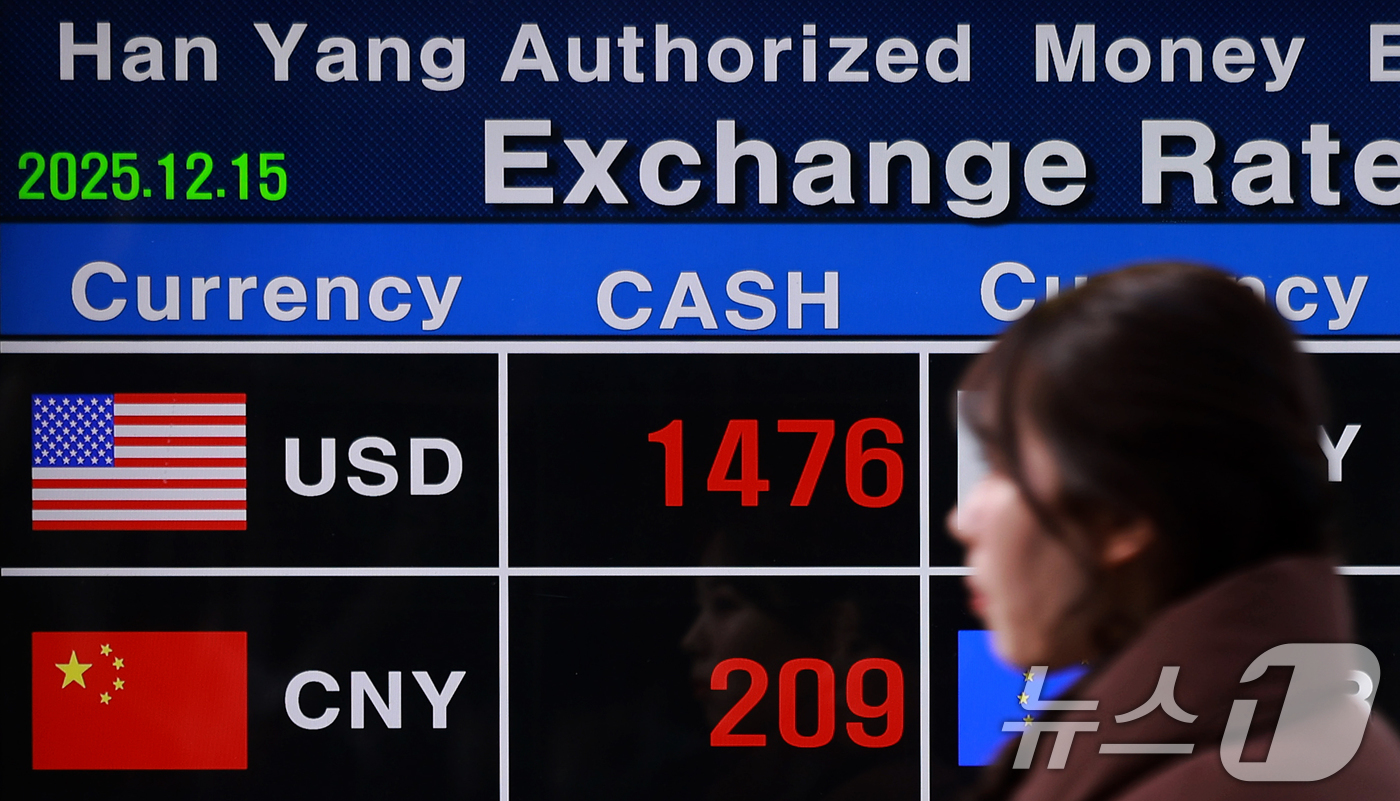 (서울=뉴스1) 이호윤 기자 = 원·달러 환율 평균이 1470원을 넘어 외환위기 이후 월간 기준 최고 수준으로 치솟은 가운데 15일 서울 중구 명동 거리 환전소에 환율이 표시돼 있 …