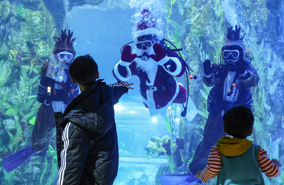 롯데월드 아쿠아리움, 크리스마스 맞아 수중 산타와 루돌프 등장