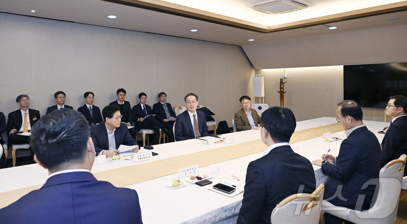 (서울=뉴스1) = 이형일 기획재정부 1차관이 16일 오전 서울 종로구 정부서울청사에서 열린 '주요 수출기업 간담회'를 주재하고 있다. (기획재정부 제공. 재판매 및 DB 금지) …