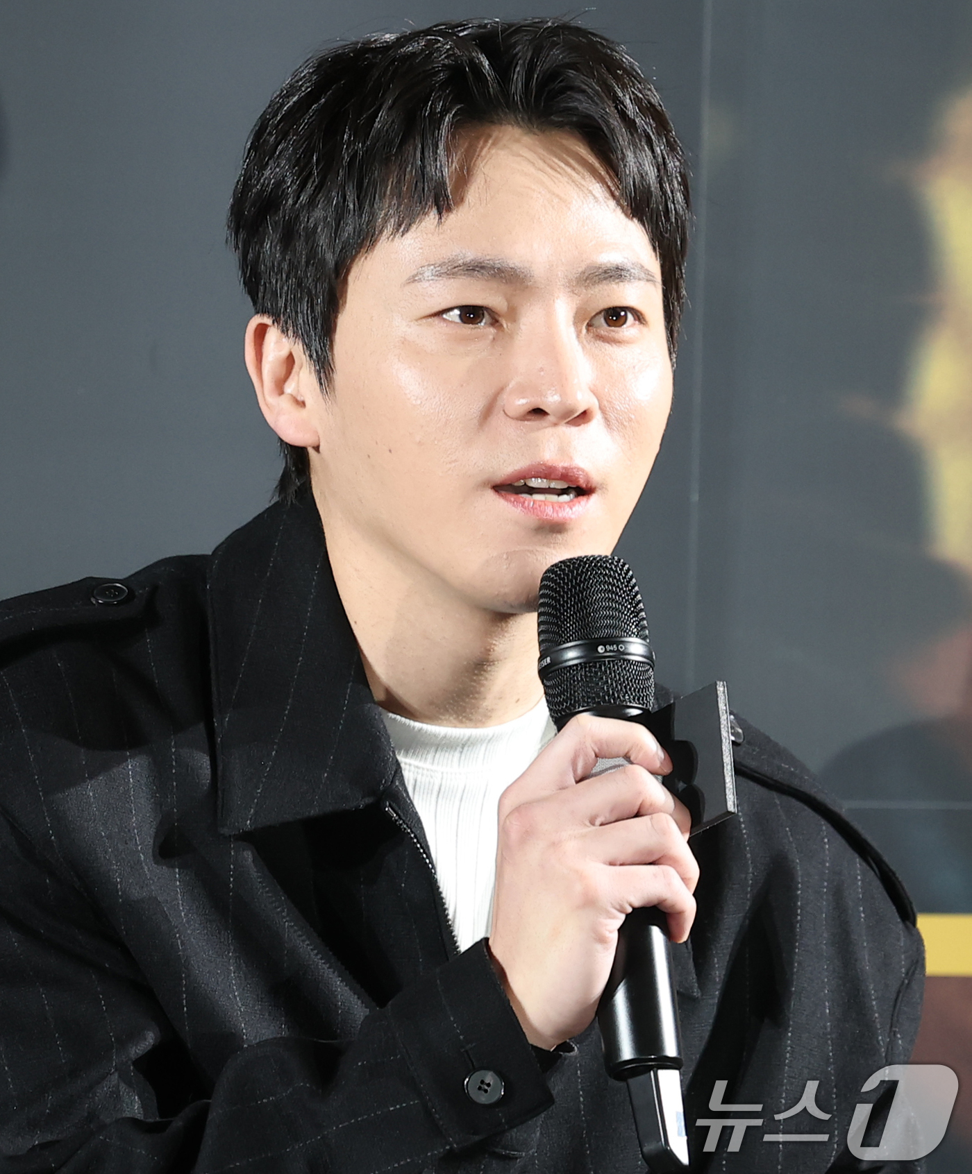 (서울=뉴스1) 권현진 기자 = 배우 이재균이 16일 서울 강남구 메가박스 코엑스에서 열린 영화 '프로젝트 Y (감독 이환)' 제작보고회에 참석해 인사말을 하고 있다.'프로젝트 Y …