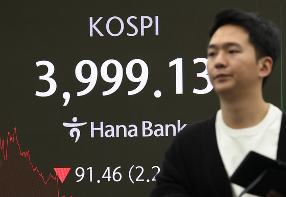 '외인 1조 순매도'에 코스피 4000선 깨졌다…환율 1480원대 육박