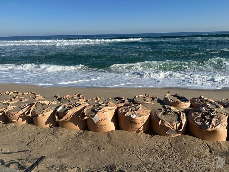 본문 이미지 - 16일 강원 강릉시가 추진 중인 연곡해변 일대 해안 침식 복구현장.(강릉시 제공, 재판매 및 DB 금지) 2025.12.16/뉴스1