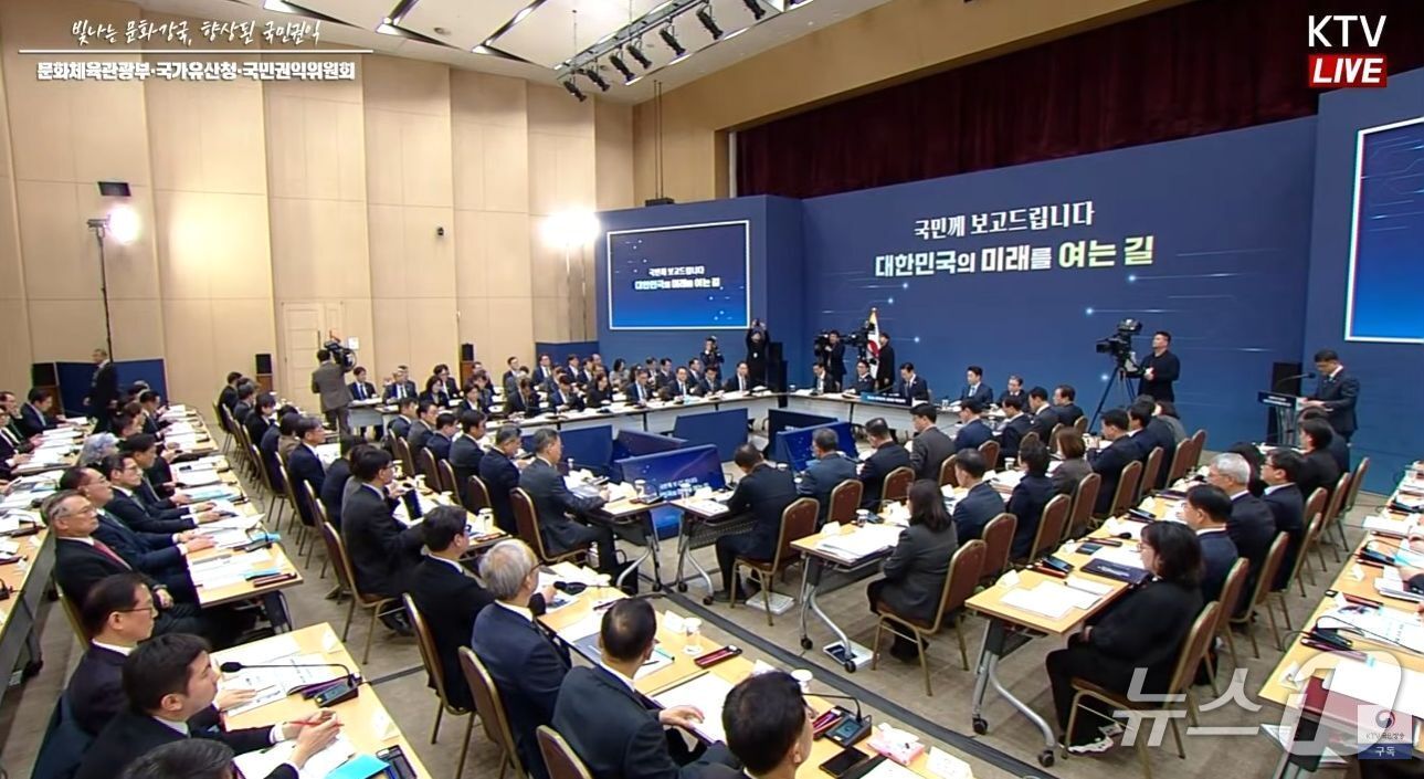 본문 이미지 - 최휘영 문화체육관광부 장관이 2026년 업무보고에서 지난 6개월간의 성과를 밝히면서 2026년에 문화강국을 토대를 다지고 K-컬처 산업을 육성해 세계를 품을 수 있도록 10대 핵심과제를 16일 제시했다.(KTV 갈무리)