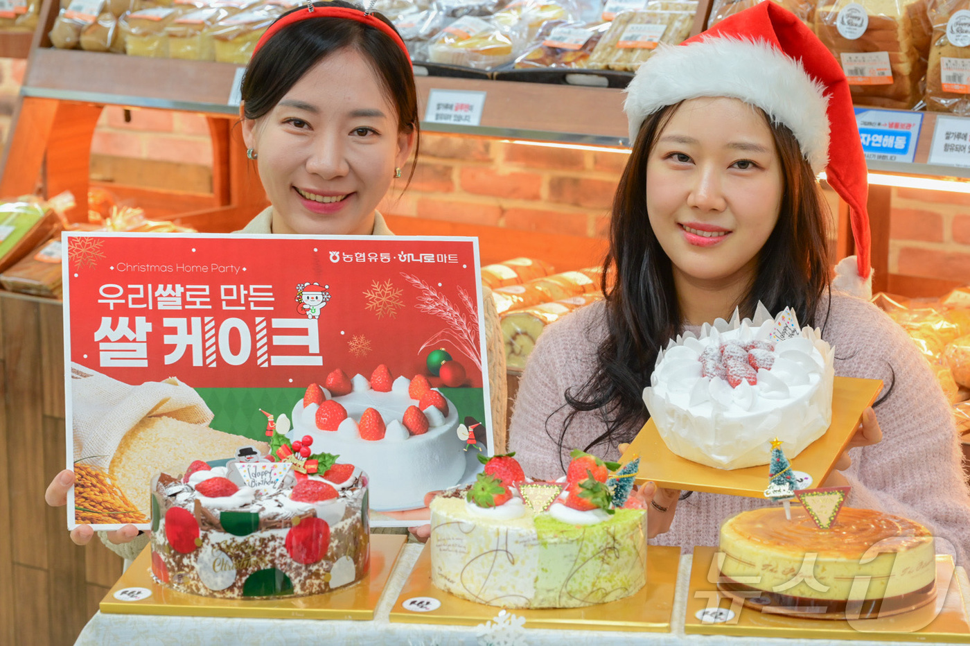 (서울=뉴스1) = 농협유통은 건강을 위해 연말 모임과 크리스마스에 우리 쌀로 만든 '쌀 케이크'를 추천한다고 17일 밝혔다. 사진은 서울 서초구 하나로마트 양재점에서 모델들이 우 …