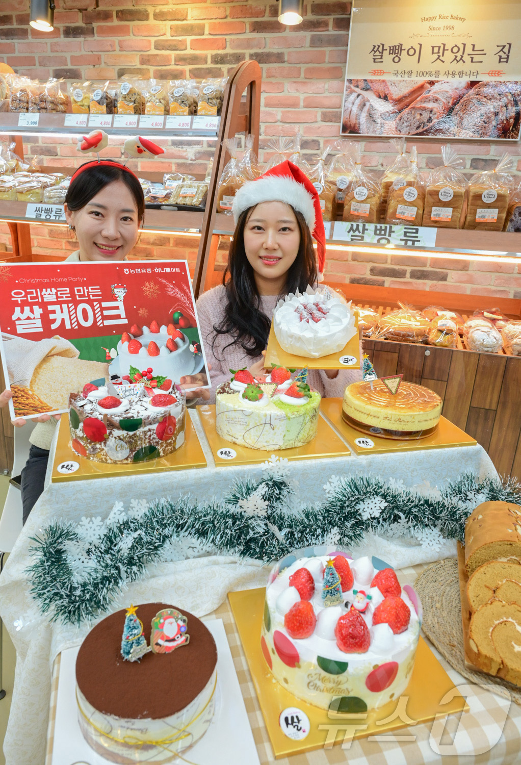 (서울=뉴스1) = 농협유통은 건강을 위해 연말 모임과 크리스마스에 우리 쌀로 만든 '쌀 케이크'를 추천한다고 17일 밝혔다. 사진은 서울 서초구 하나로마트 양재점에서 모델들이 우 …