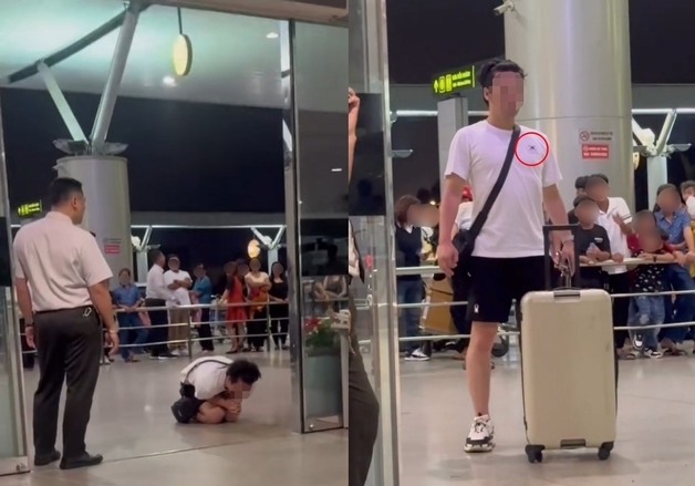'태극기 티셔츠' 남성, 기내 공안에 끌려가 오열…"베트남 여성 성추행"