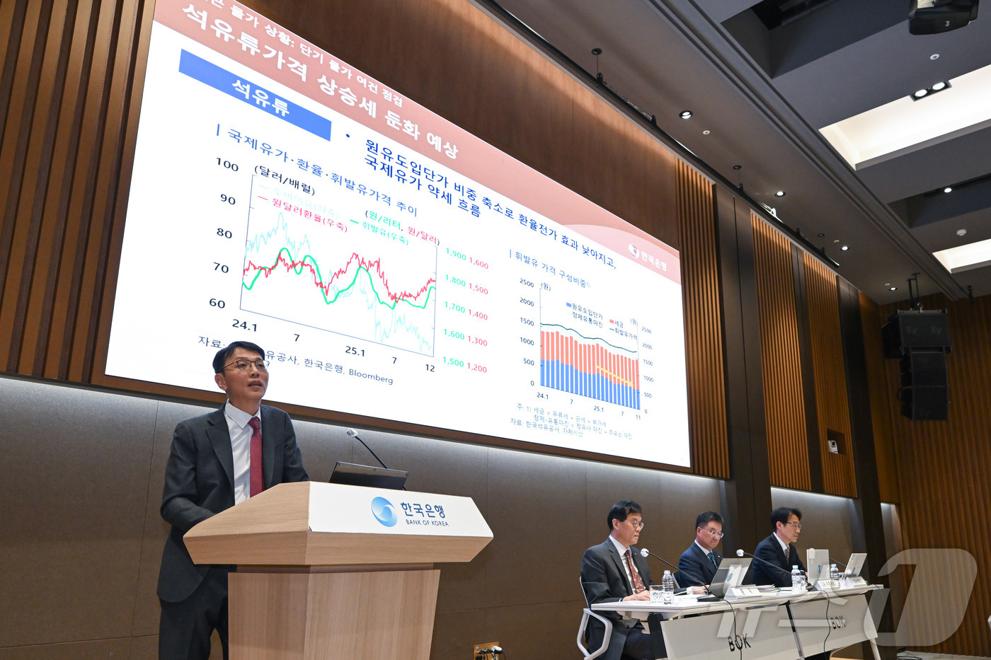 (서울=뉴스1) 오대일 기자 = 김영주 한국은행 물가고용부장이 17일 서울 중구 한국은행 본부에서 물가안정목표 운영상황 점검 설명회에 참석해 발표하고 있다. (공동취재) 2025. …